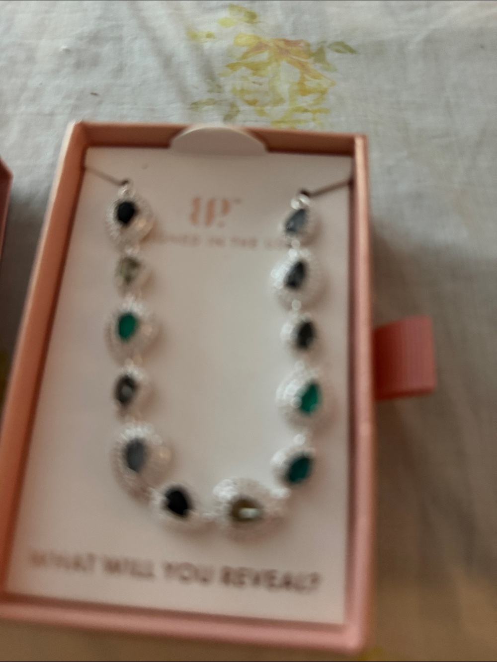 Silver-Tone bracelet  with Green and Black Teardrop Stones